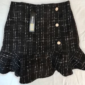 Allegra K Black and White Checkered Skort with Ruffle Hem